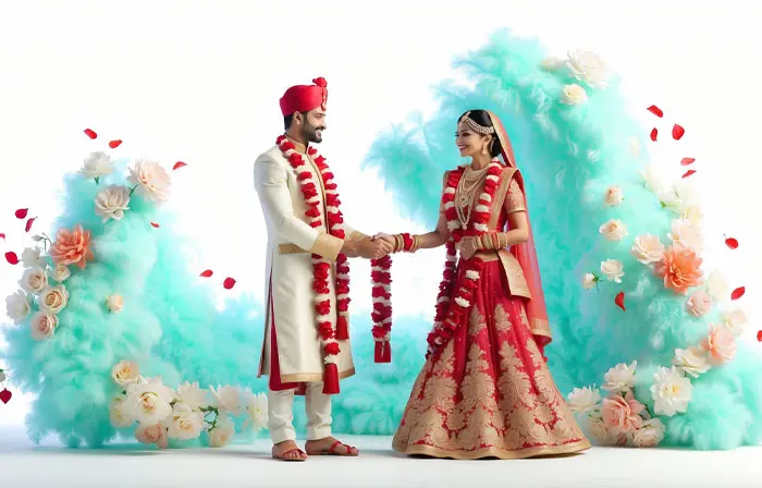 Indian Bridal and Groom 3D Character Design Illustration